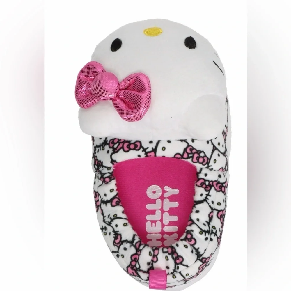 Hello Kitty White Plush Baby Slippers with Pink Bows